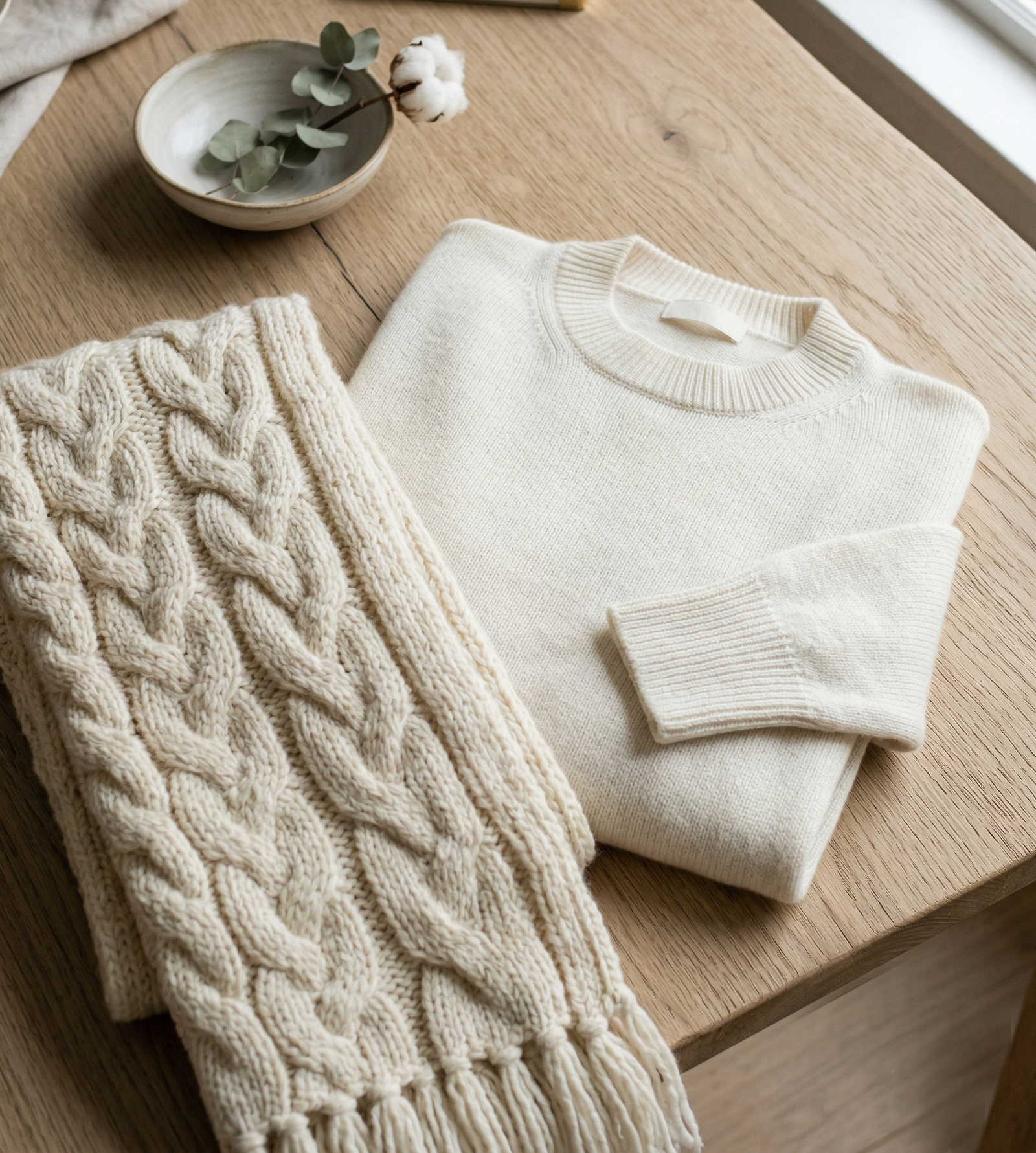 Neutral scarf and layered look